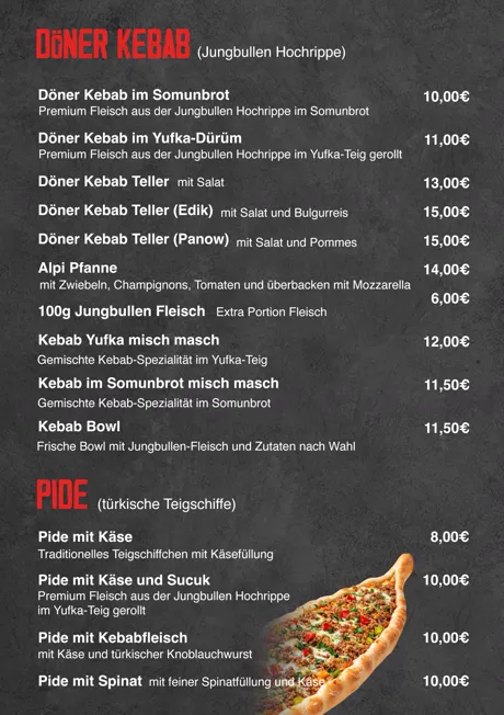 Original-Speisekarte, Seite 2: Döner Kebab & Pide