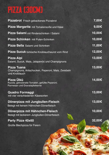 Original-Speisekarte, Seite 4: Pizza (30 cm)