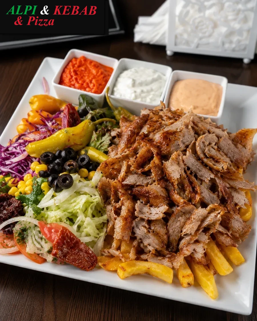 Döner-Teller mit Pommes und Salat